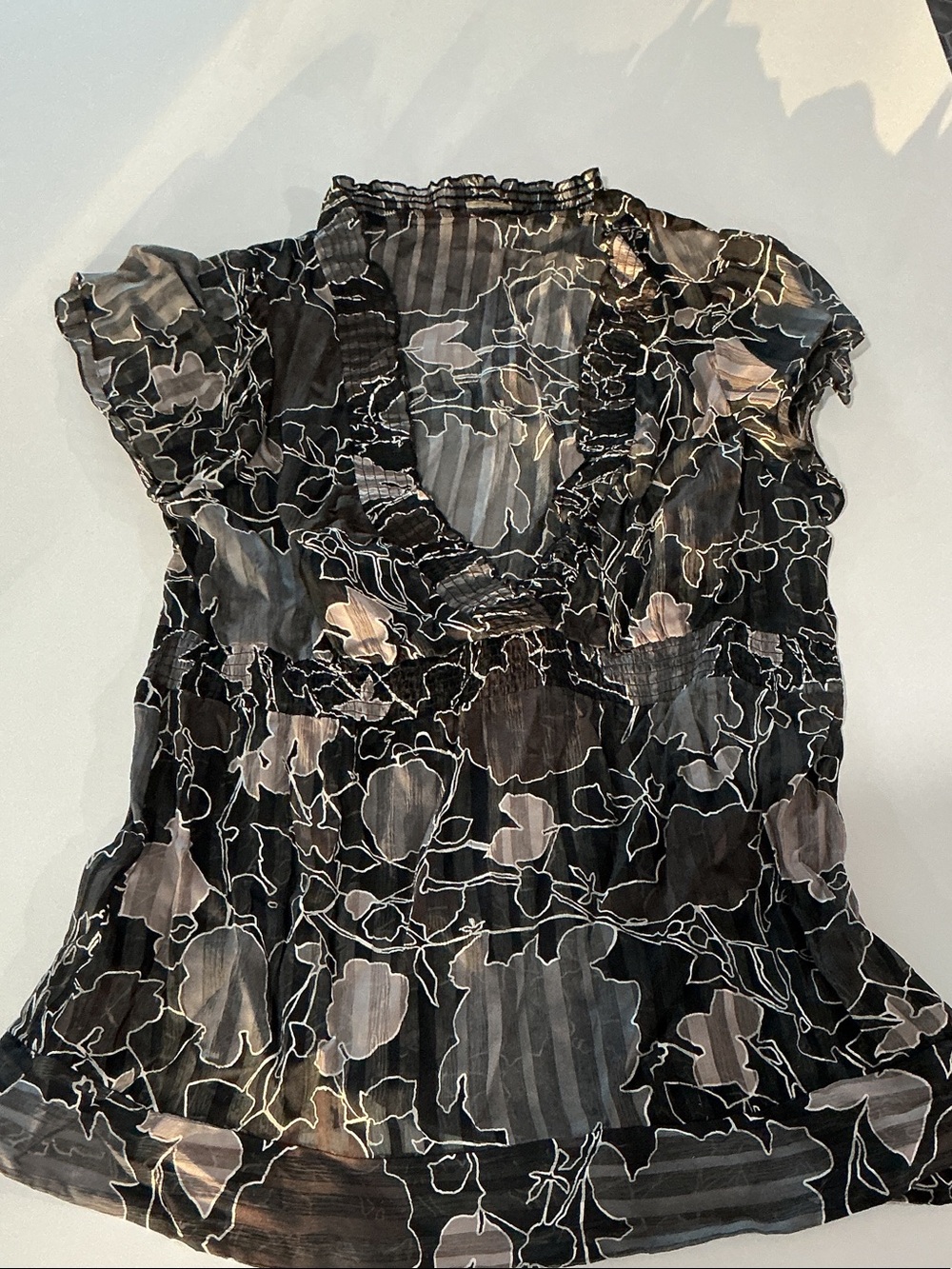 Women's Black Floral Ruffle V-Neck Blouse